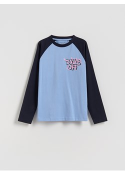 Reserved - Bawełniany longsleeve z nadrukiem - granatowy ze sklepu Reserved w kategorii T-shirty chłopięce - zdjęcie 188066612