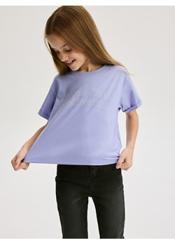 Reserved - Bawełniany t-shirt z nadrukiem - jasnoniebieski ze sklepu Reserved w kategorii Bluzki dziewczęce - zdjęcie 188066873