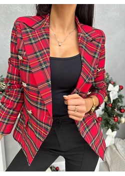 Czerwona Marynarka w Kratę ze sklepu ModnaKiecka.pl w kategorii Marynarki damskie - zdjęcie 188067374