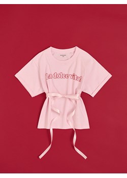 Reserved - Bawełniany t-shirt z nadrukiem - różowy ze sklepu Reserved w kategorii Bluzki dziewczęce - zdjęcie 188067630