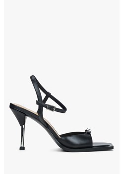 Estro: Czarne sandałki damskie na szpilce ze skóry naturalnej ze sklepu Estro w kategorii Sandały damskie - zdjęcie 188079073