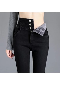 Ocieplane damskie jeansy z wysokim stanem - Czarny XS ze sklepu Intimica.pl w kategorii Jeansy damskie - zdjęcie 188081243