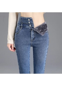 Ocieplane damskie jeansy z wysokim stanem - Niebieski XS ze sklepu Intimica.pl w kategorii Jeansy damskie - zdjęcie 188081244