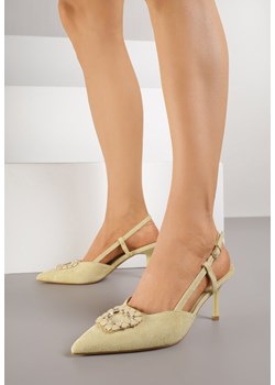 Żółte Sandały na Szpilce z Cyrkoniową Klamrą Elinvyra ze sklepu born2be.pl w kategorii Czółenka - zdjęcie 188083883