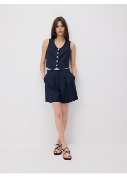 Reserved - Lniane bermudy z zakładkami - granatowy ze sklepu Reserved w kategorii Szorty - zdjęcie 188087094