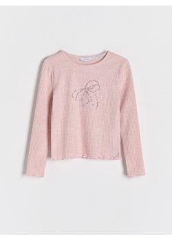 Reserved - Prążkowana koszulka z aplikacją - brudny róż ze sklepu Reserved w kategorii Bluzki dziewczęce - zdjęcie 188090793