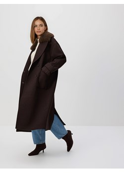 Reserved - Płaszcz z dodatkiem wełny - ciemnobrązowy ze sklepu Reserved w kategorii Płaszcze damskie - zdjęcie 188091342