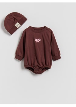 Reserved - Bawełniane body z czapką - brązowy ze sklepu Reserved w kategorii Body niemowlęce - zdjęcie 188091561
