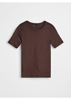 Sinsay - Bawełniana koszulka basic - brązowy ze sklepu Sinsay w kategorii Bluzki damskie - zdjęcie 188092572