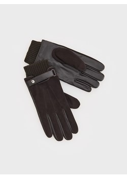 Reserved - Skórzane rękawiczki z łączonych materiałów - ciemnobrązowy ze sklepu Reserved w kategorii Rękawiczki męskie - zdjęcie 188093130