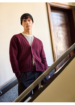 Reserved - Wełniany kardigan - bordowy ze sklepu Reserved w kategorii Swetry męskie - zdjęcie 188093481