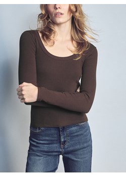 Reserved - Bawełniany longsleeve - ciemnobrązowy ze sklepu Reserved w kategorii Bluzki damskie - zdjęcie 188094162