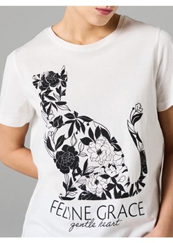 Sinsay - Bawełniana koszulka z nadrukiem - kremowy ze sklepu Sinsay w kategorii Bluzki damskie - zdjęcie 188094480