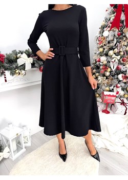 Czarna Rozkloszowana Sukienka z Paskiem ze sklepu ModnaKiecka.pl w kategorii Sukienki - zdjęcie 188097523