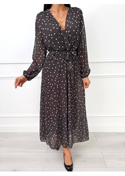 Czekoladowa Plisowana Sukienka w Groszki ze sklepu ModnaKiecka.pl w kategorii Sukienki - zdjęcie 188097540