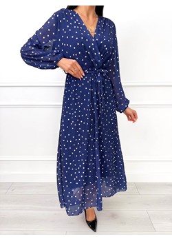 Granatowa Plisowana Sukienka w Groszki ze sklepu ModnaKiecka.pl w kategorii Sukienki - zdjęcie 188097544