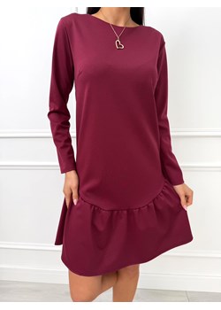 Bordowa Sukienka z Falbanką ze sklepu ModnaKiecka.pl w kategorii Sukienki - zdjęcie 188097560