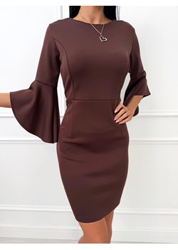 Czekoladowa Sukienka z Rozszerzanym Rękawem ze sklepu ModnaKiecka.pl w kategorii Sukienki - zdjęcie 188097571