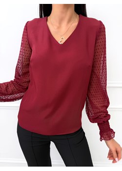 Bordowa Elegancka Bluzka z Siateczkowym Rękawem ze sklepu ModnaKiecka.pl w kategorii Bluzki damskie - zdjęcie 188097604