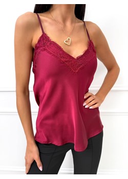 Bordowy Satynowy Top z Koronką ze sklepu ModnaKiecka.pl w kategorii Bluzki damskie - zdjęcie 188097662