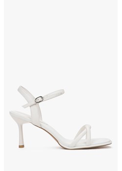 Estro: Białe skórzane sandałki damskie z cienkich pasków na szpilce ze sklepu Estro w kategorii Sandały damskie - zdjęcie 188097894