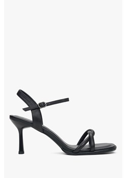 Estro: Czarne skórzane sandałki damskie z cienkich pasków na szpilce ze sklepu Estro w kategorii Sandały damskie - zdjęcie 188097920