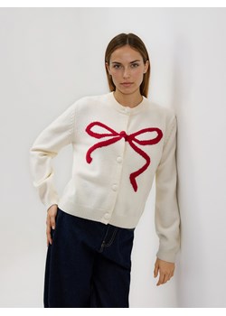 Reserved - Kardigan z kokardką - kremowy ze sklepu Reserved w kategorii Swetry damskie - zdjęcie 188097982