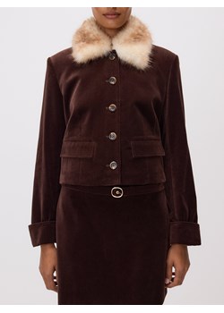 Reserved - Marynarka z kołnierzem z imitacji futra - ciemnobrązowy ze sklepu Reserved w kategorii Marynarki damskie - zdjęcie 188100551