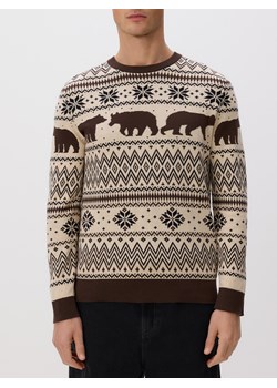Reserved - Sweter ze świątecznym motywem - kremowy ze sklepu Reserved w kategorii Swetry męskie - zdjęcie 188100813