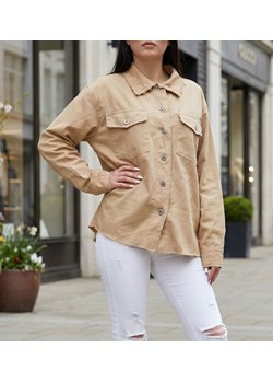 Ciemno beżowa koszula damska oversize /H UB813 S235/ ze sklepu Pantofelek24.pl w kategorii Koszule damskie - zdjęcie 188100924