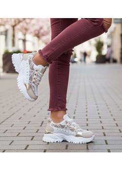 Beżowo białe snekaersy na platformie /E6-1 17405  T683/ ze sklepu Pantofelek24.pl w kategorii Buty sportowe damskie - zdjęcie 188101003