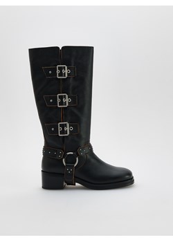 Reserved - Skórzane kozaki biker - czarny ze sklepu Reserved w kategorii Kozaki damskie - zdjęcie 188101080
