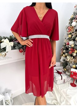 Czerwona Szyfonowa Sukienka z Kopertowym Dekoltem ze sklepu ModnaKiecka.pl w kategorii Sukienki - zdjęcie 188101694