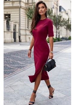 Dzianinowa sukienka midi dopasowna bordowa Leah 362, Kolor bordowy, Rozmiar 40, Ivon ze sklepu Primodo w kategorii Sukienki - zdjęcie 188101781
