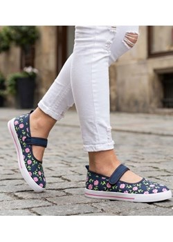 Materiałowe granatowe baleriny na rzepy /G13-1 16571  T187/ ze sklepu Pantofelek24.pl w kategorii Balerinki dziecięce - zdjęcie 188102110