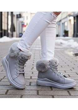 Ocieplane botki jak trampki Szare /B6-2 12697 S390/ ze sklepu Pantofelek24.pl w kategorii Buty zimowe dziecięce - zdjęcie 188102741