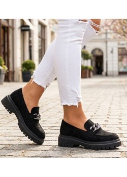 Czarne półbuty mokasyny na platformie /B5-2 12705A T598/ ze sklepu Pantofelek24.pl w kategorii Mokasyny damskie - zdjęcie 188102751