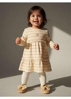 Sinsay - Bawełniana sukienka w paski z elastycznej dzianiny - kremowy ze sklepu Sinsay w kategorii Sukienki niemowlęce - zdjęcie 188103220