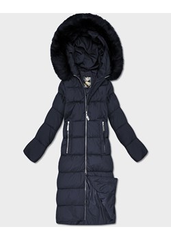 Długa damska kurtka zimowa z kapturem granatowa (7688) ze sklepu goodlookin.pl w kategorii Kurtki damskie - zdjęcie 188103552