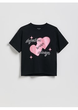 Reserved - T-shirt z nadrukiem - czarny ze sklepu Reserved w kategorii Bluzki dziewczęce - zdjęcie 188104042