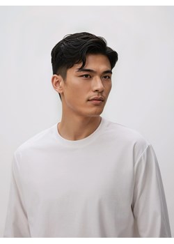 Reserved - Longsleeve z bawełną - biały ze sklepu Reserved w kategorii T-shirty męskie - zdjęcie 188104364