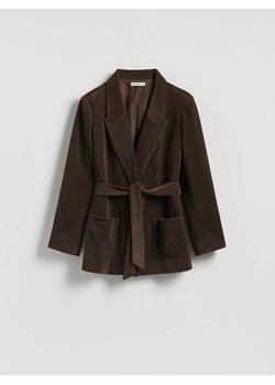 Reserved - Sztruksowa marynarka z wiązaniem - ciemnobrązowy ze sklepu Reserved w kategorii Marynarki damskie - zdjęcie 188105832