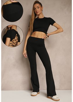 Czarny Komplet Sportowy Spodnie i Koszulka Ozdobiona Sznurowaniem Lumileine ze sklepu renee.pl w kategorii Komplety i garnitury damskie - zdjęcie 188105920