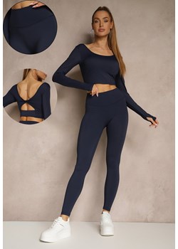 Granatowy Komplet Sportowy Legginsy High Waist i Longsleeve z Ozdobnym Tyłem Dasalle ze sklepu renee.pl w kategorii Komplety i garnitury damskie - zdjęcie 188105921
