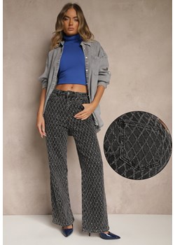 Szare Szerokie Jeansy High Waist z Cyrkoniowymi Zdobieniami Zarilene ze sklepu renee.pl w kategorii Jeansy damskie - zdjęcie 188105923