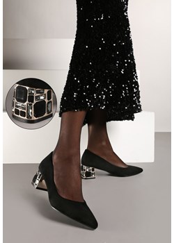 Czarne Czółenka Vices na Słupku Ozdobionym Kamieniami ze Skórzaną Wkładką Savelia ze sklepu renee.pl w kategorii Czółenka - zdjęcie 188105934