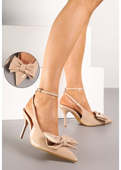 Ciemnobeżowe Sandały na Szpilce Vices z Dużą Kokardką Bez Pięty Velozia ze sklepu renee.pl w kategorii Sandały damskie - zdjęcie 188105942