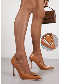 Brązowe Szpilki Vices z Wkładką ze Skóry Naturalnej Ozdobione Klamrą Miava ze sklepu renee.pl w kategorii Czółenka - zdjęcie 188105950