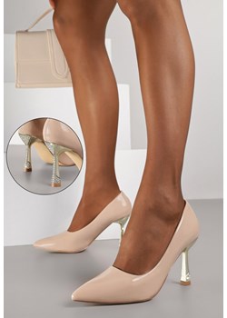 Beżowe Szpilki Lakierowane Vices ze Skórzaną Wkładką i Cyrkoniami Avadvire ze sklepu renee.pl w kategorii Czółenka - zdjęcie 188105952