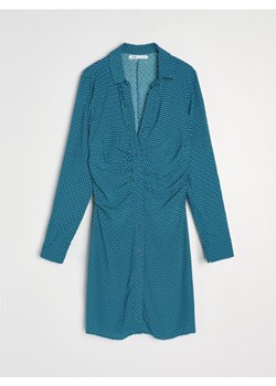 Sinsay - Wiskozowa koszulowa sukienka mini z marszczeniem - zielony ze sklepu Sinsay w kategorii Sukienki - zdjęcie 188106512